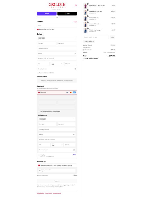 Goldie Tees checkout page showing Goldie Tees promo code box | Screenshot taken by SimplyCodes community member on Sep 7, 2025