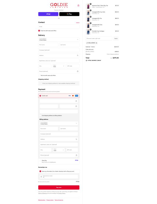 Goldie Tees checkout page showing Goldie Tees promo code box | Screenshot taken by SimplyCodes community member on Sep 7, 2025