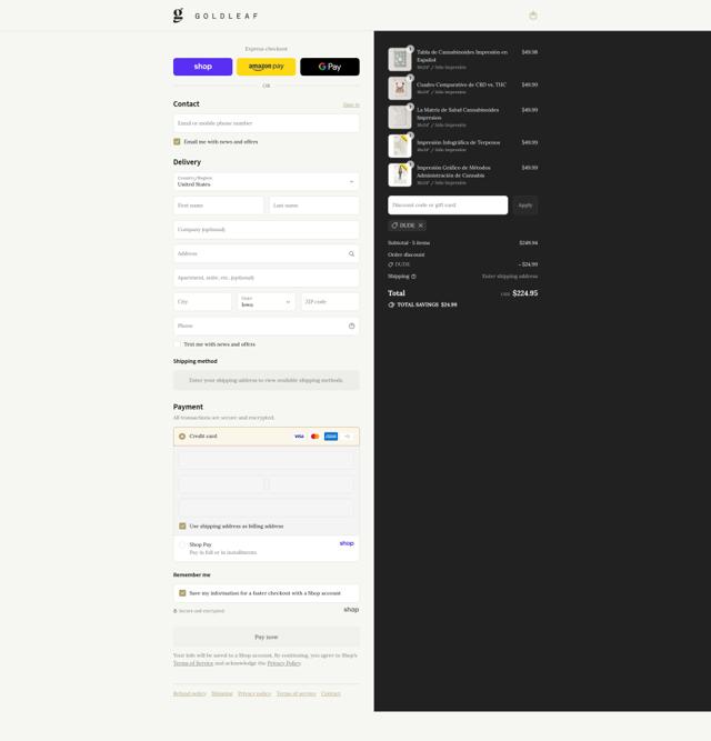 Gold Leaf checkout page showing Gold Leaf promo code box | Screenshot taken by SimplyCodes community member on Sep 16, 2025