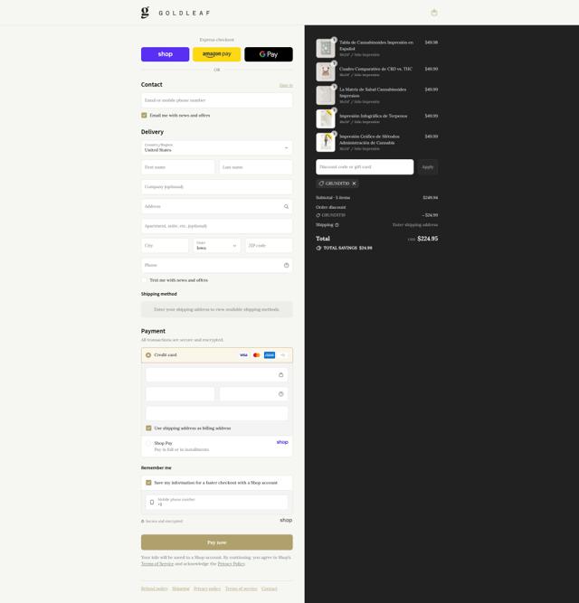 Gold Leaf checkout page showing Gold Leaf promo code box | Screenshot taken by SimplyCodes community member on Sep 16, 2025