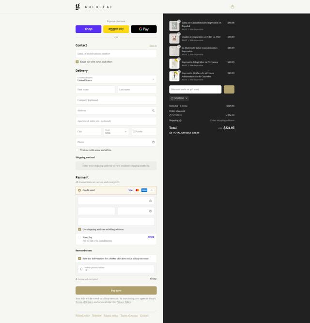 Gold Leaf checkout page showing Gold Leaf promo code box | Screenshot taken by SimplyCodes community member on Sep 16, 2025
