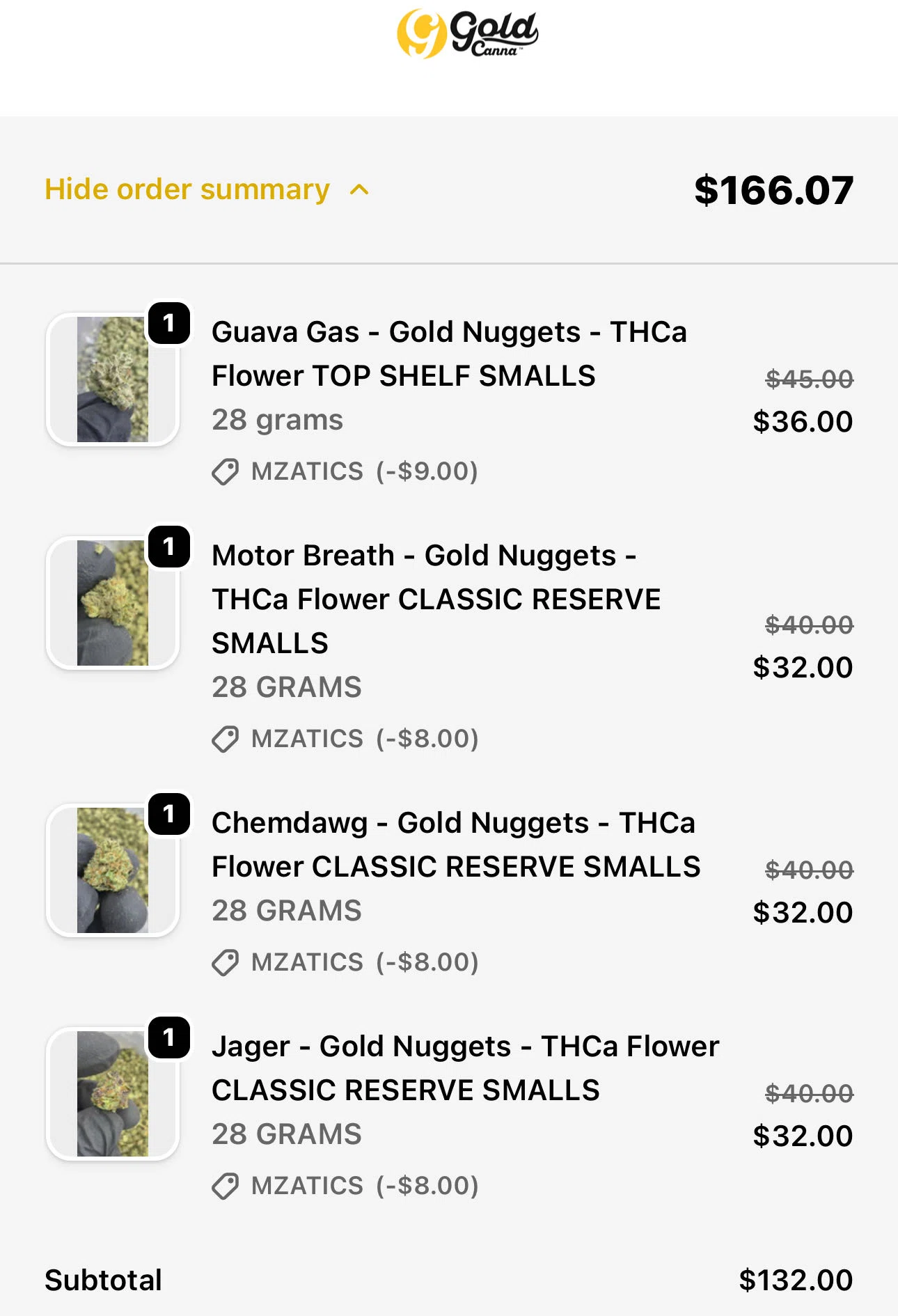Gold Standard CBD discount code screenshot showing code MZATICS applied at Gold Standard CBD checkout page. Uploaded by SimplyCodes community member GoldShopper9044 on Jan 30, 2026