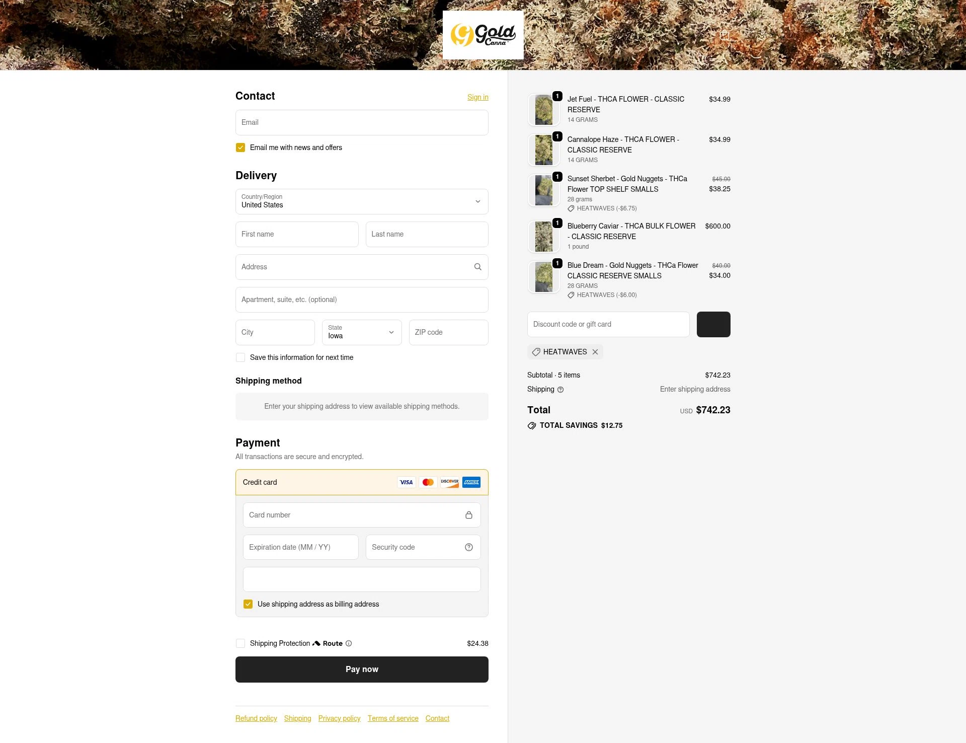 Gold Standard CBD checkout page showing Gold Standard CBD discount code box | Screenshot taken by SimplyCodes community member on Feb 8, 2026