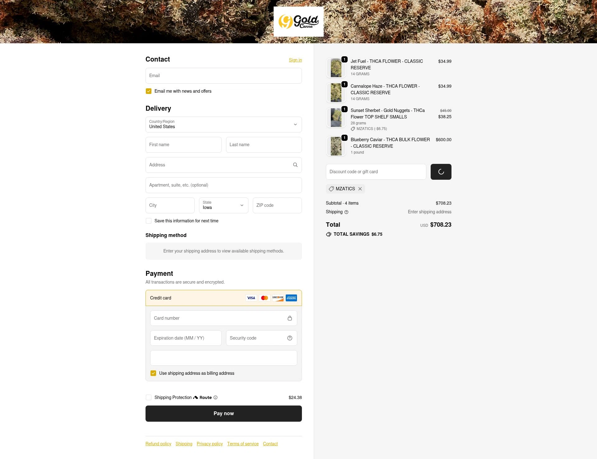 Gold Standard CBD checkout page showing Gold Standard CBD discount code box | Screenshot taken by SimplyCodes community member on Feb 13, 2026
