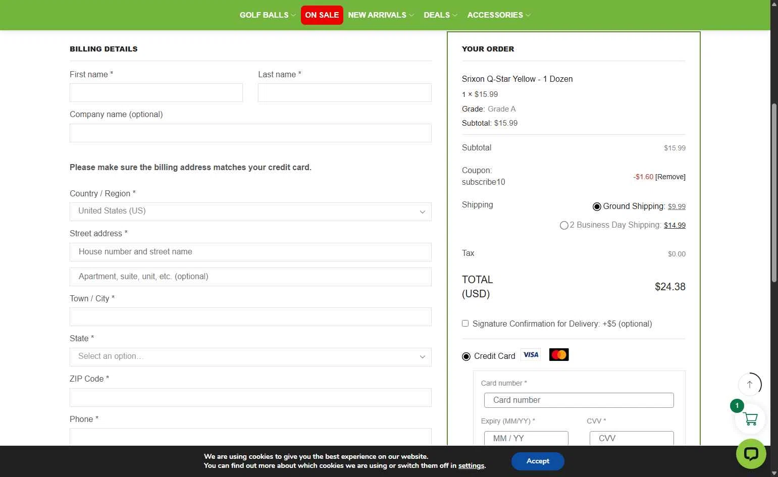 Golf Ball Planet checkout page showing Golf Ball Planet coupon code box | Screenshot taken by SimplyCodes community member on Oct 13, 2025