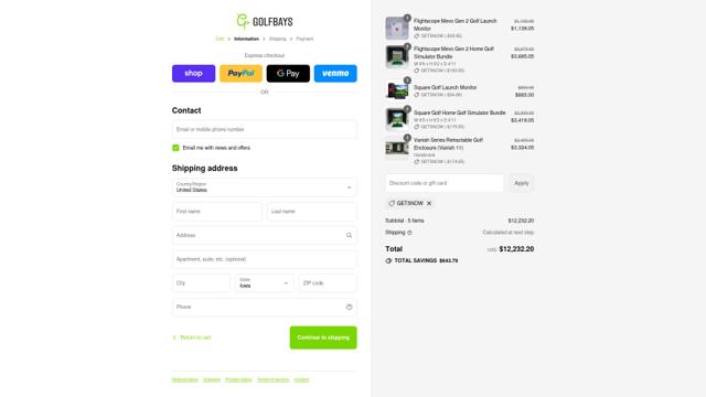 GolfBays US checkout page showing GolfBays US promo code box | Screenshot taken by SimplyCodes community member on Sep 9, 2025