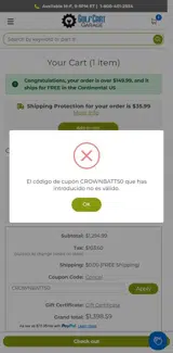 CROWNBATT50 coupon verification screenshot