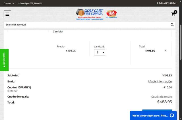 Golf Cart Tire Supply checkout page showing Golf Cart Tire Supply promo code box | Screenshot taken by SimplyCodes community member on Jul 12, 2025