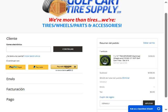 Golf Cart Tire Supply checkout page showing Golf Cart Tire Supply promo code box | Screenshot taken by SimplyCodes community member on Aug 14, 2025