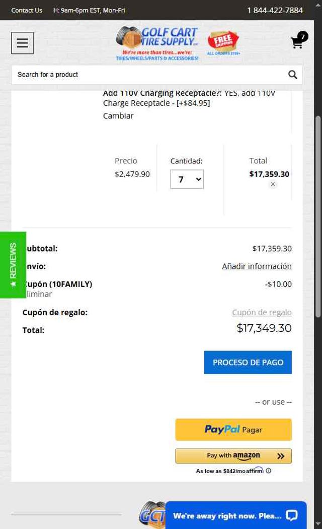 Golf Cart Tire Supply checkout page showing Golf Cart Tire Supply promo code box | Screenshot taken by SimplyCodes community member on Sep 12, 2025