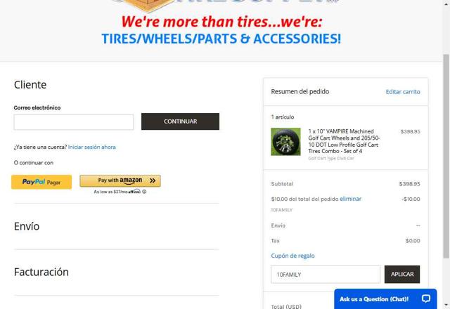Golf Cart Tire Supply checkout page showing Golf Cart Tire Supply promo code box | Screenshot taken by SimplyCodes community member on May 15, 2025
