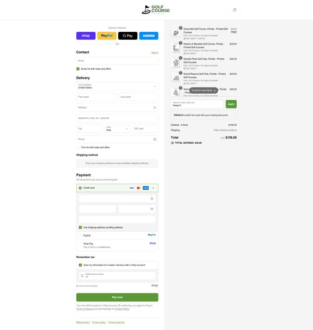 Golf Course Prints checkout page showing Golf Course Prints discount code box | Screenshot taken by SimplyCodes community member on Sep 16, 2025