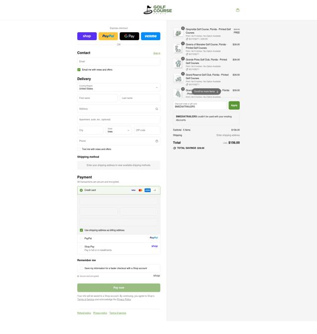 Golf Course Prints checkout page showing Golf Course Prints discount code box | Screenshot taken by SimplyCodes community member on Sep 16, 2025