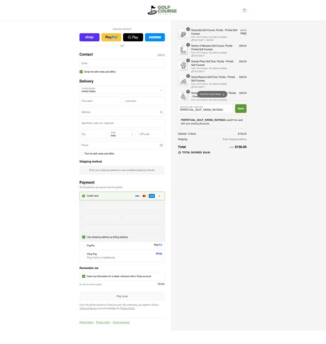 Golf Course Prints checkout page showing Golf Course Prints discount code box | Screenshot taken by SimplyCodes community member on Sep 16, 2025