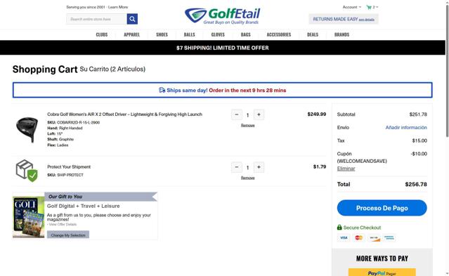 GolfEtail.com checkout page showing GolfEtail.com promo code box | Screenshot taken by SimplyCodes community member on Sep 12, 2025