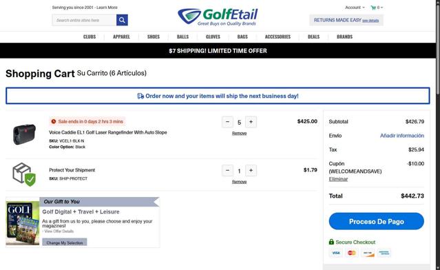 GolfEtail.com checkout page showing GolfEtail.com promo code box | Screenshot taken by SimplyCodes community member on Aug 4, 2025