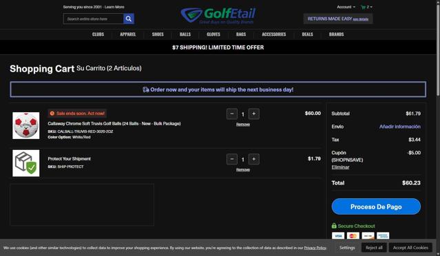 GolfEtail.com checkout page showing GolfEtail.com promo code box | Screenshot taken by SimplyCodes community member on Sep 13, 2025