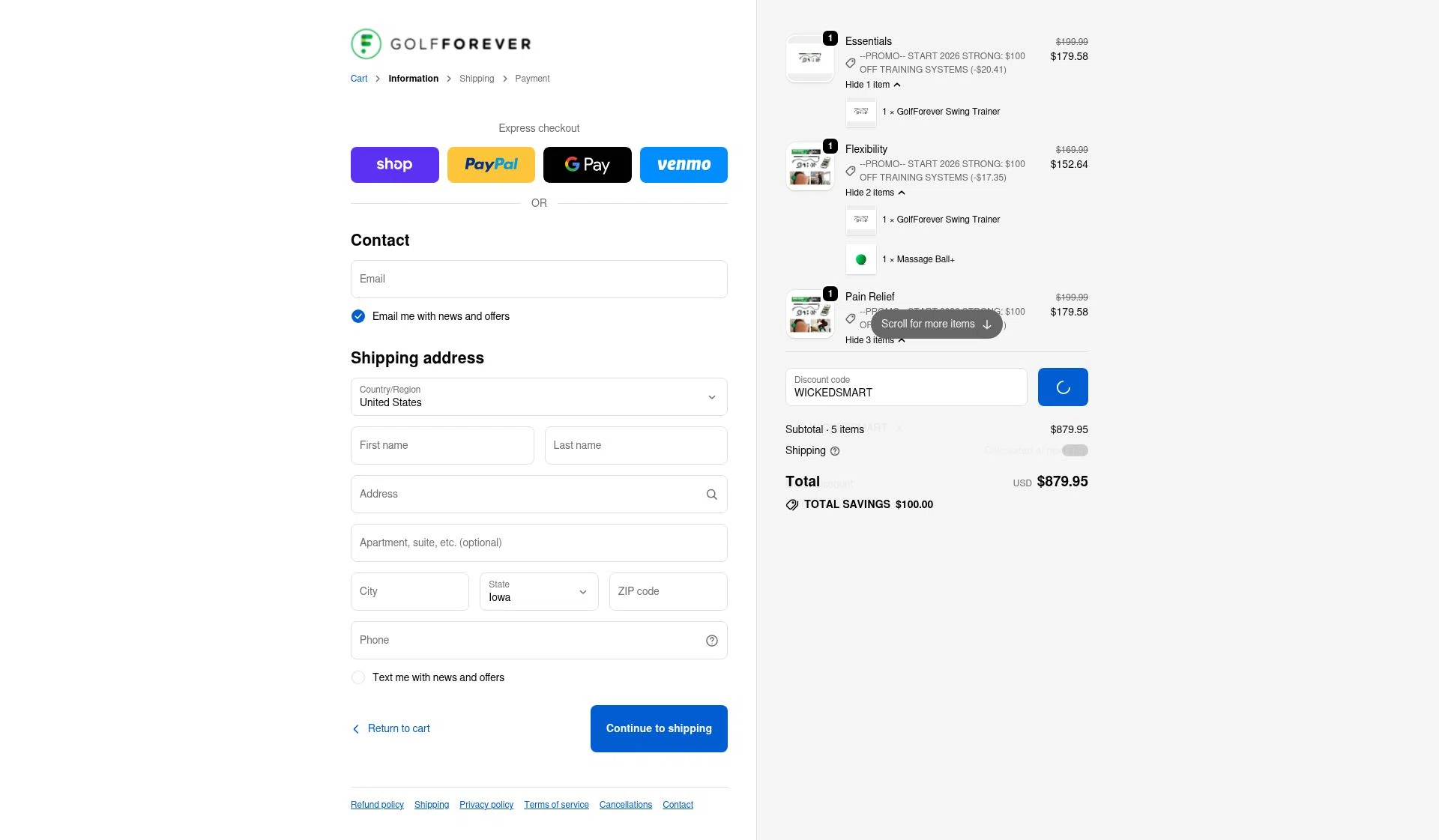 GolfForever checkout page showing GolfForever discount code box | Screenshot taken by SimplyCodes community member on Dec 29, 2025