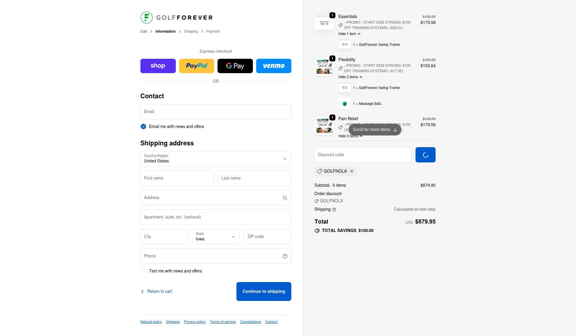 GolfForever checkout page showing GolfForever discount code box | Screenshot taken by SimplyCodes community member on Dec 29, 2025