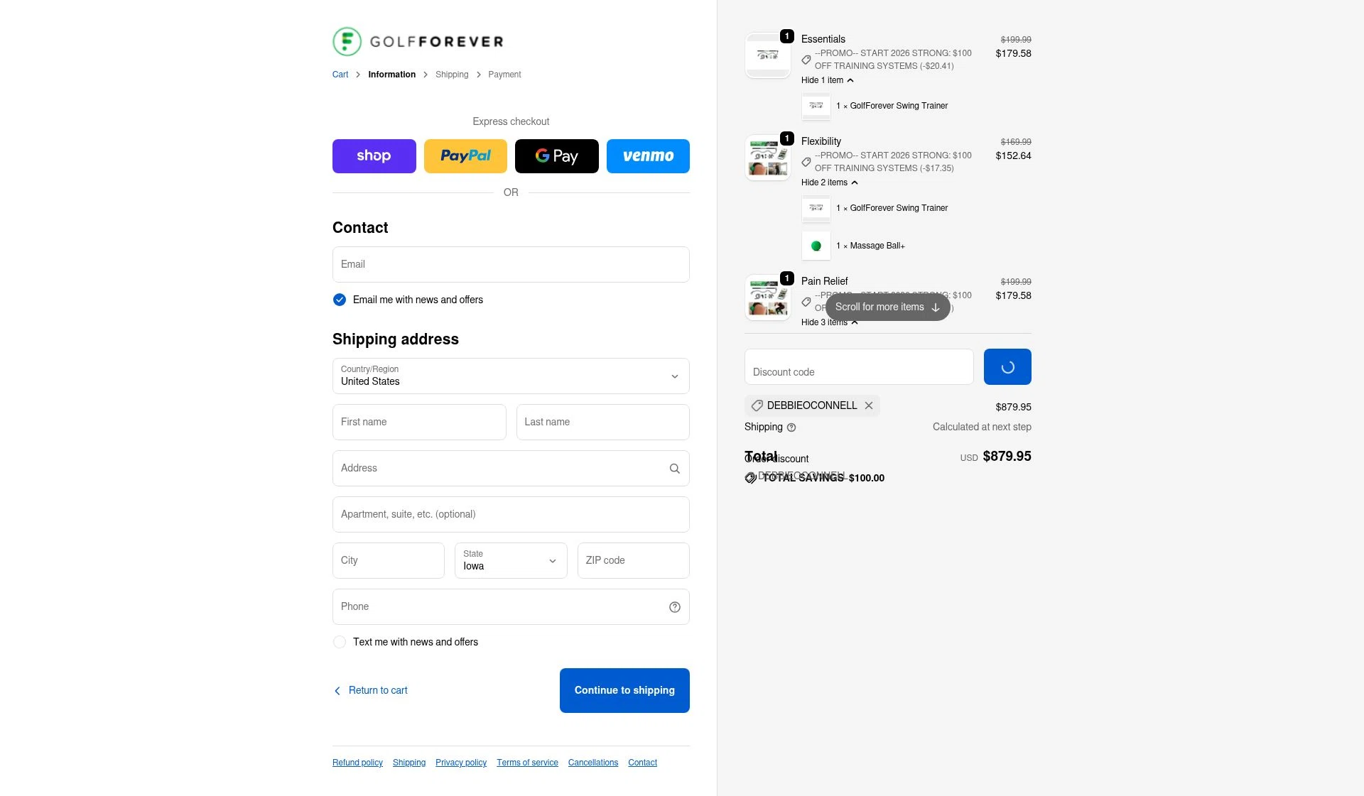 GolfForever checkout page showing GolfForever discount code box | Screenshot taken by SimplyCodes community member on Dec 29, 2025