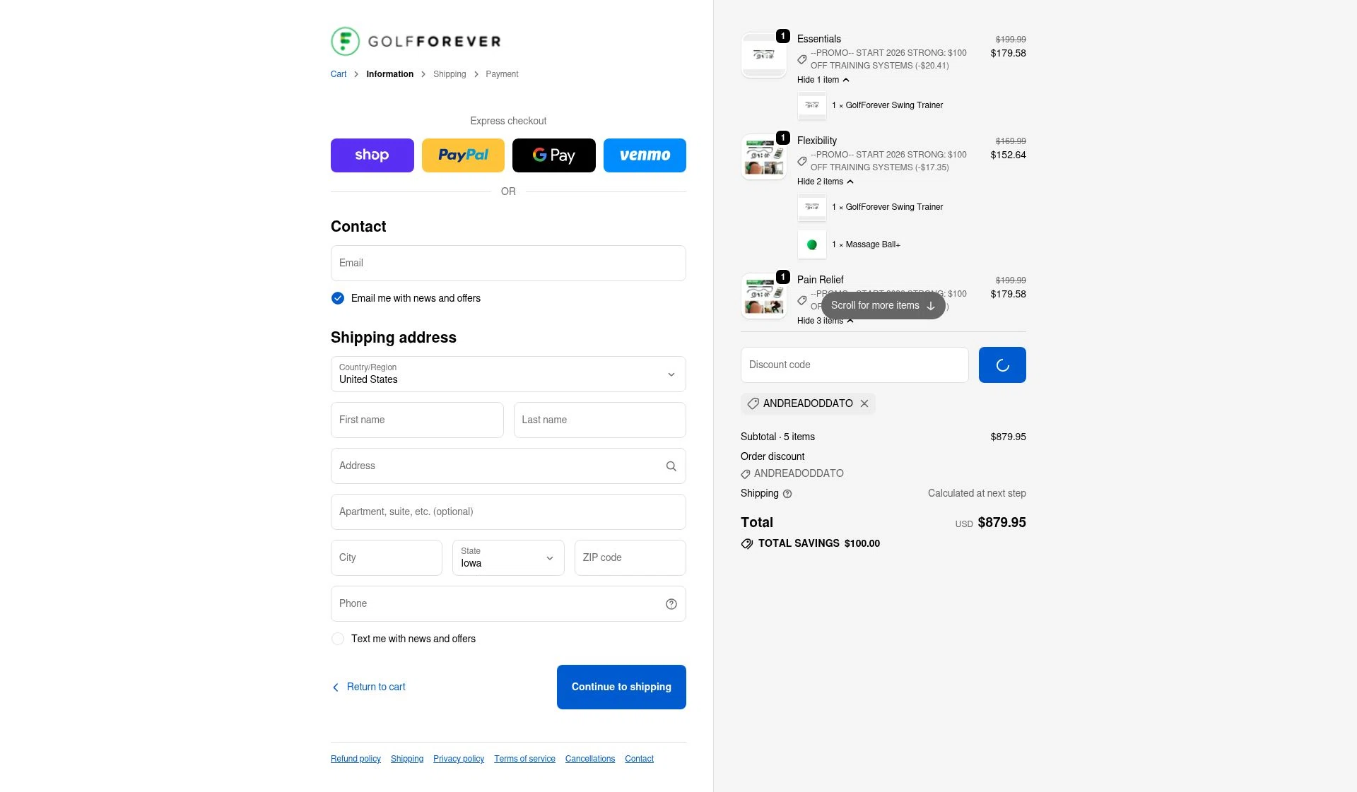 GolfForever checkout page showing GolfForever discount code box | Screenshot taken by SimplyCodes community member on Dec 29, 2025