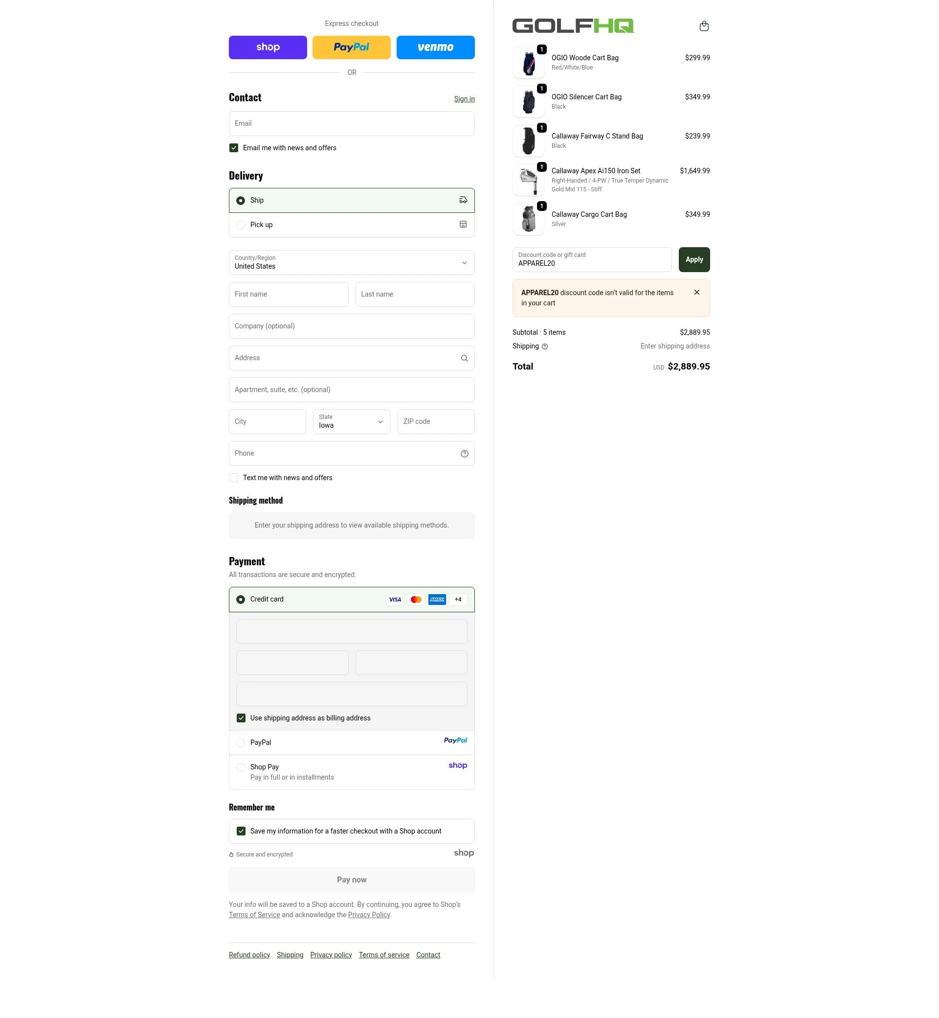 GolfHQ checkout page showing GolfHQ promo code box | Screenshot taken by SimplyCodes community member on Oct 26, 2025