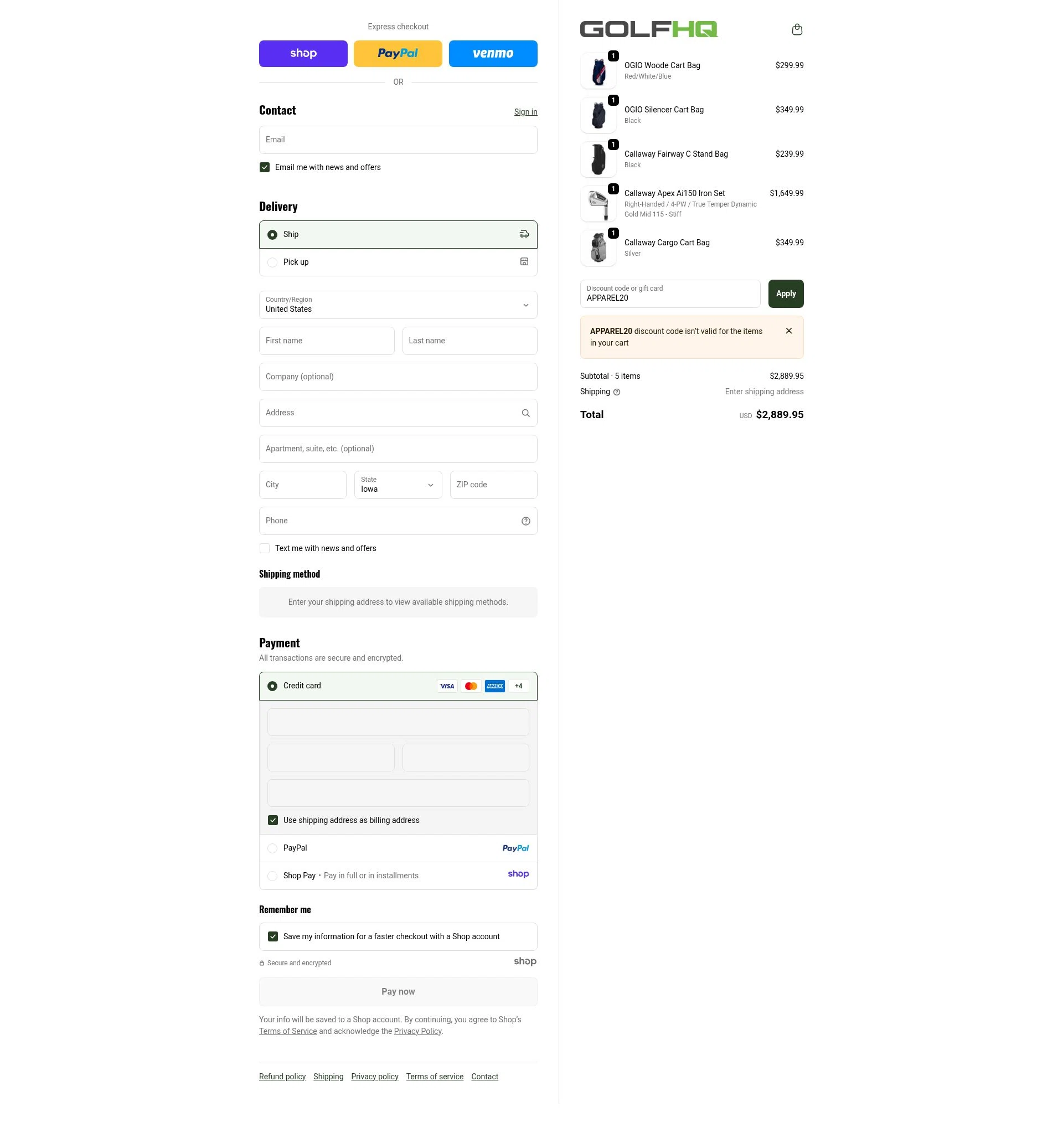 GolfHQ checkout page showing GolfHQ promo code box | Screenshot taken by SimplyCodes community member on Oct 31, 2025
