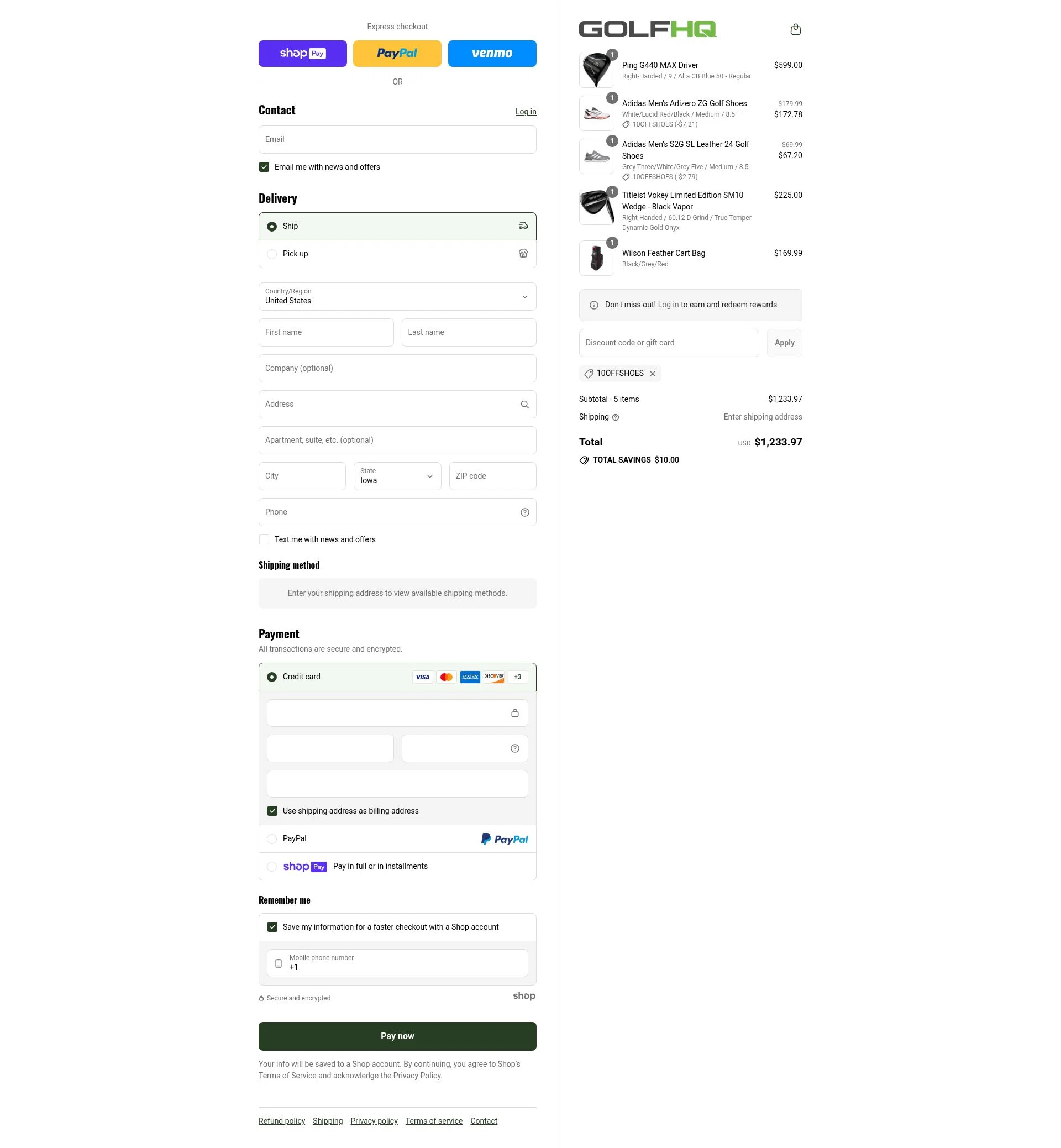 GolfHQ checkout page showing GolfHQ promo code box | Screenshot taken by SimplyCodes community member on Jul 26, 2025