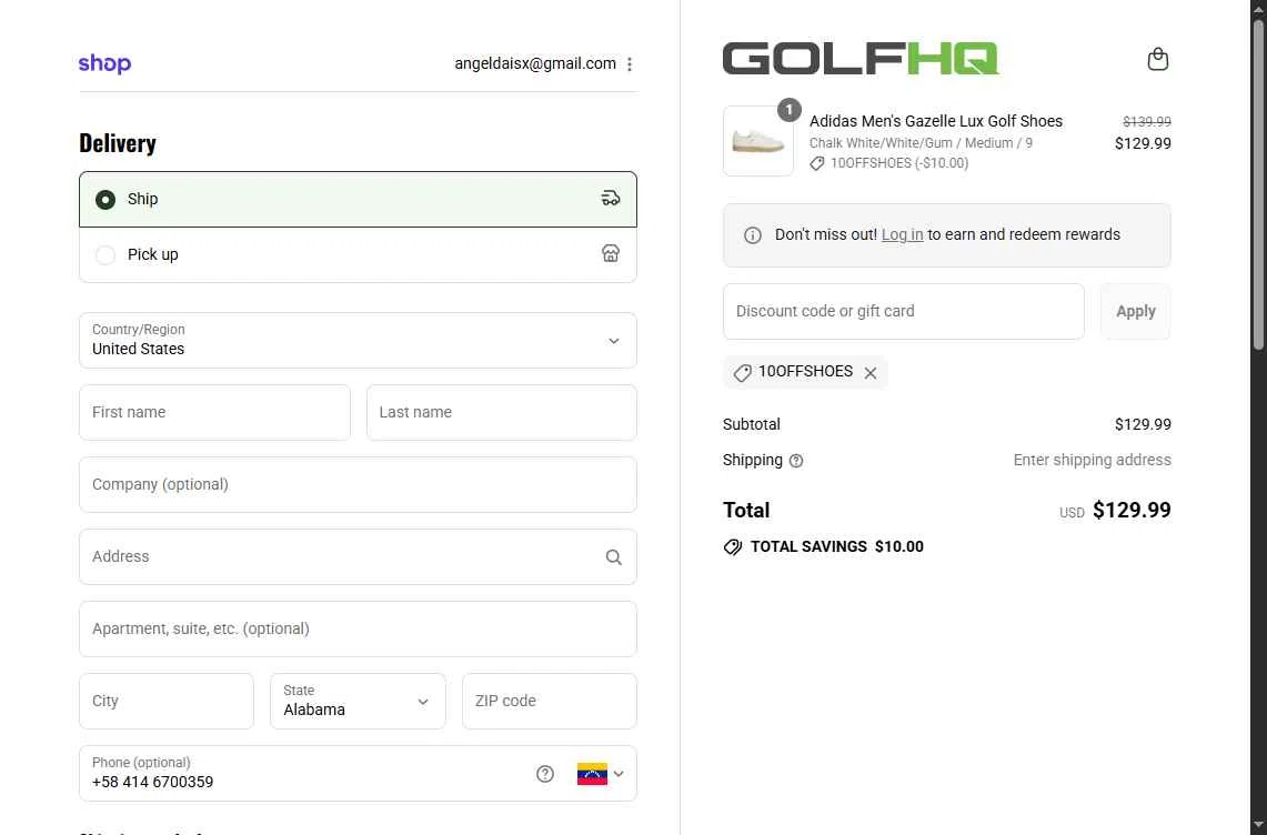 GolfHQ checkout page showing GolfHQ promo code box | Screenshot taken by SimplyCodes community member on Sep 15, 2025