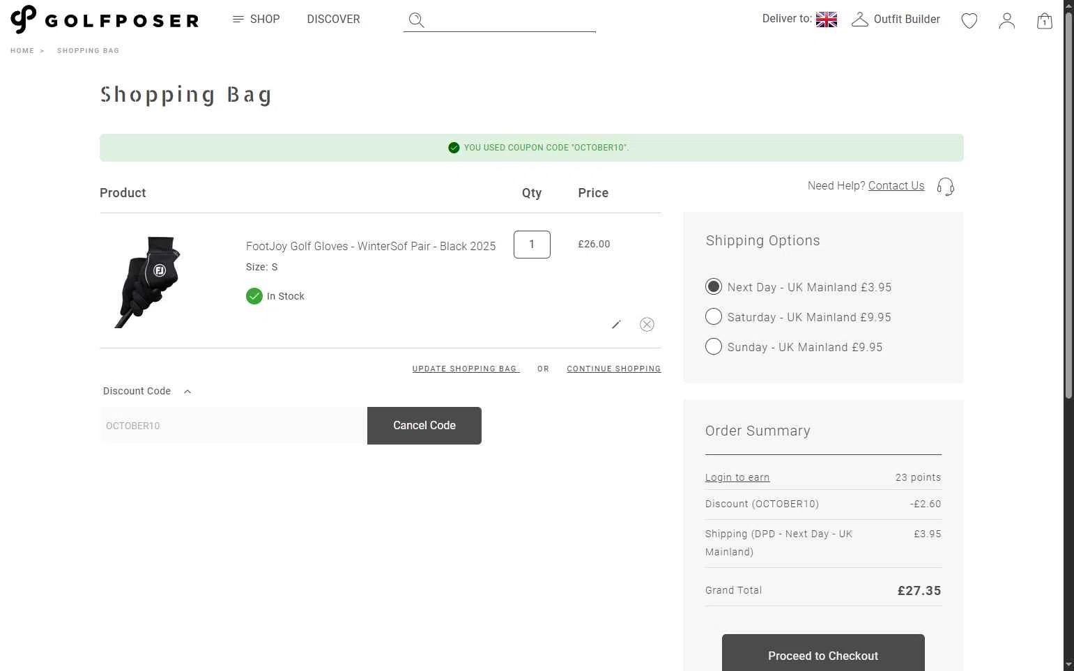 GolfPoser checkout page showing GolfPoser promo code box | Screenshot taken by SimplyCodes community member on Oct 17, 2025