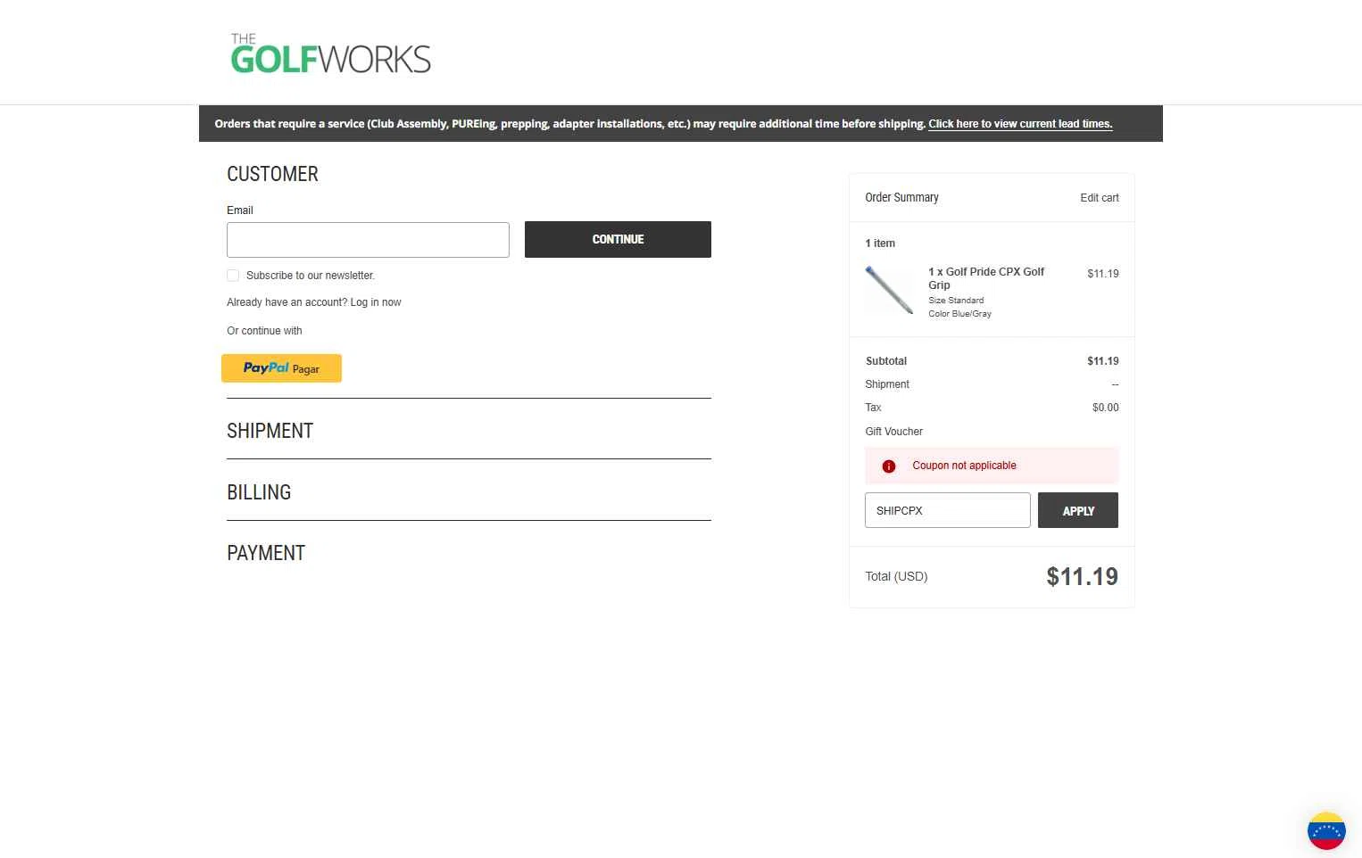 The GolfWorks checkout page showing The GolfWorks promo code box | Screenshot taken by SimplyCodes community member on Oct 9, 2025
