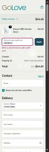 CBDBR10 coupon verification screenshot