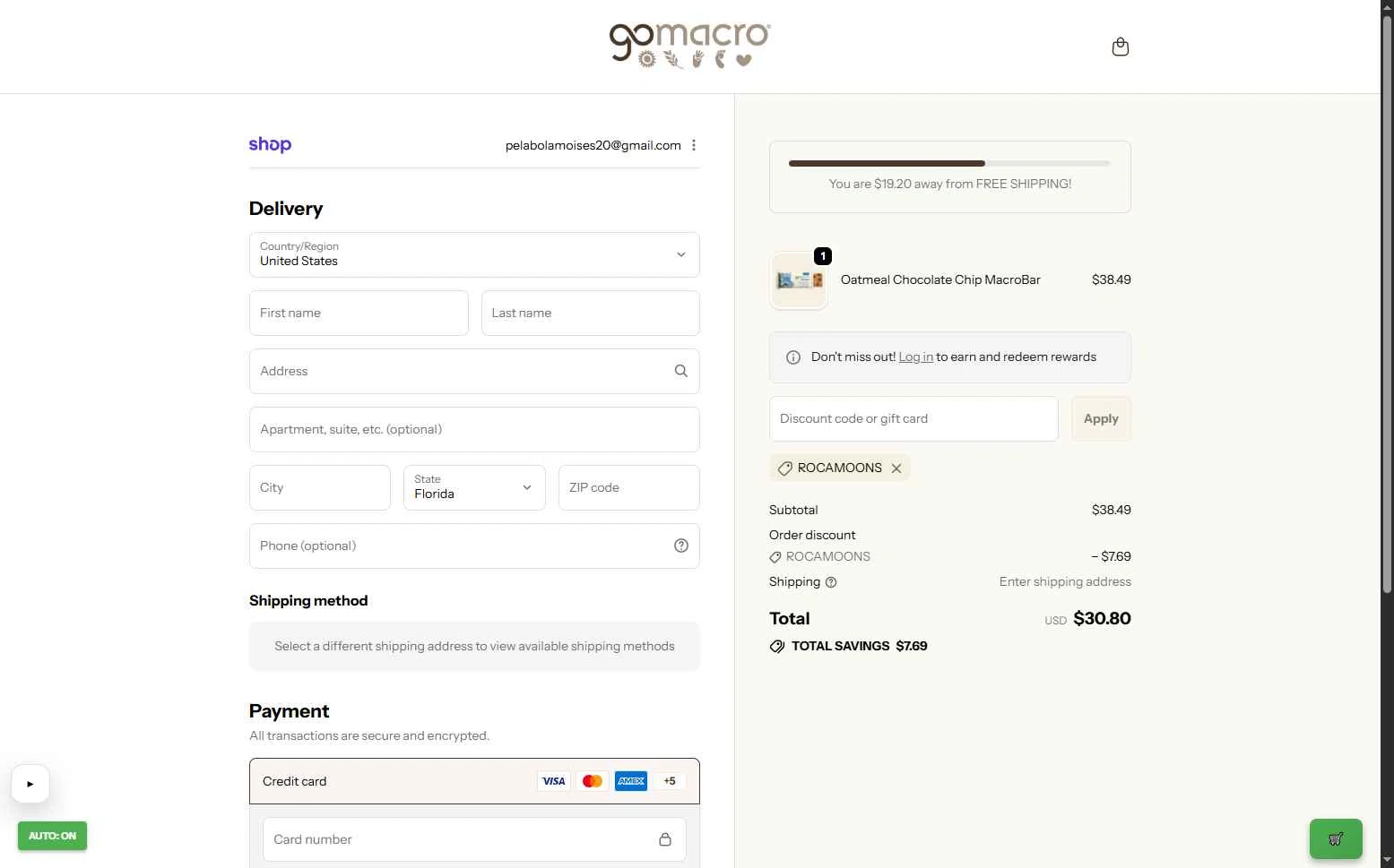GoMacro checkout page showing GoMacro promo code box | Screenshot taken by SimplyCodes community member on Jan 19, 2026