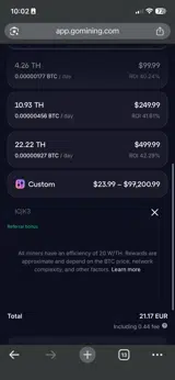 GoMining coupon verification screenshot