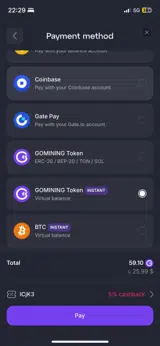 GoMining coupon verification screenshot