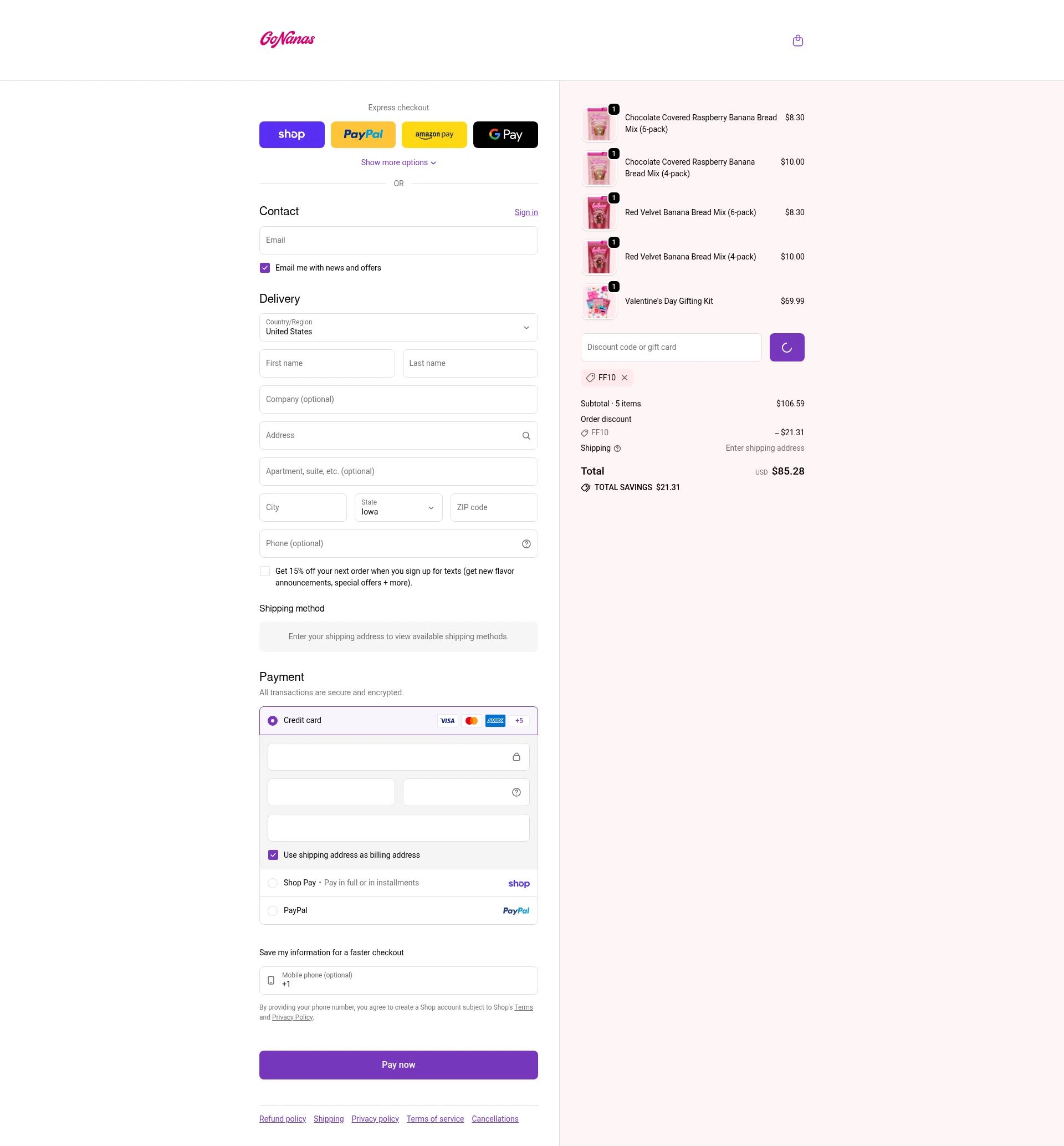 GoNanas checkout page showing GoNanas discount code box | Screenshot taken by SimplyCodes community member on Feb 3, 2026