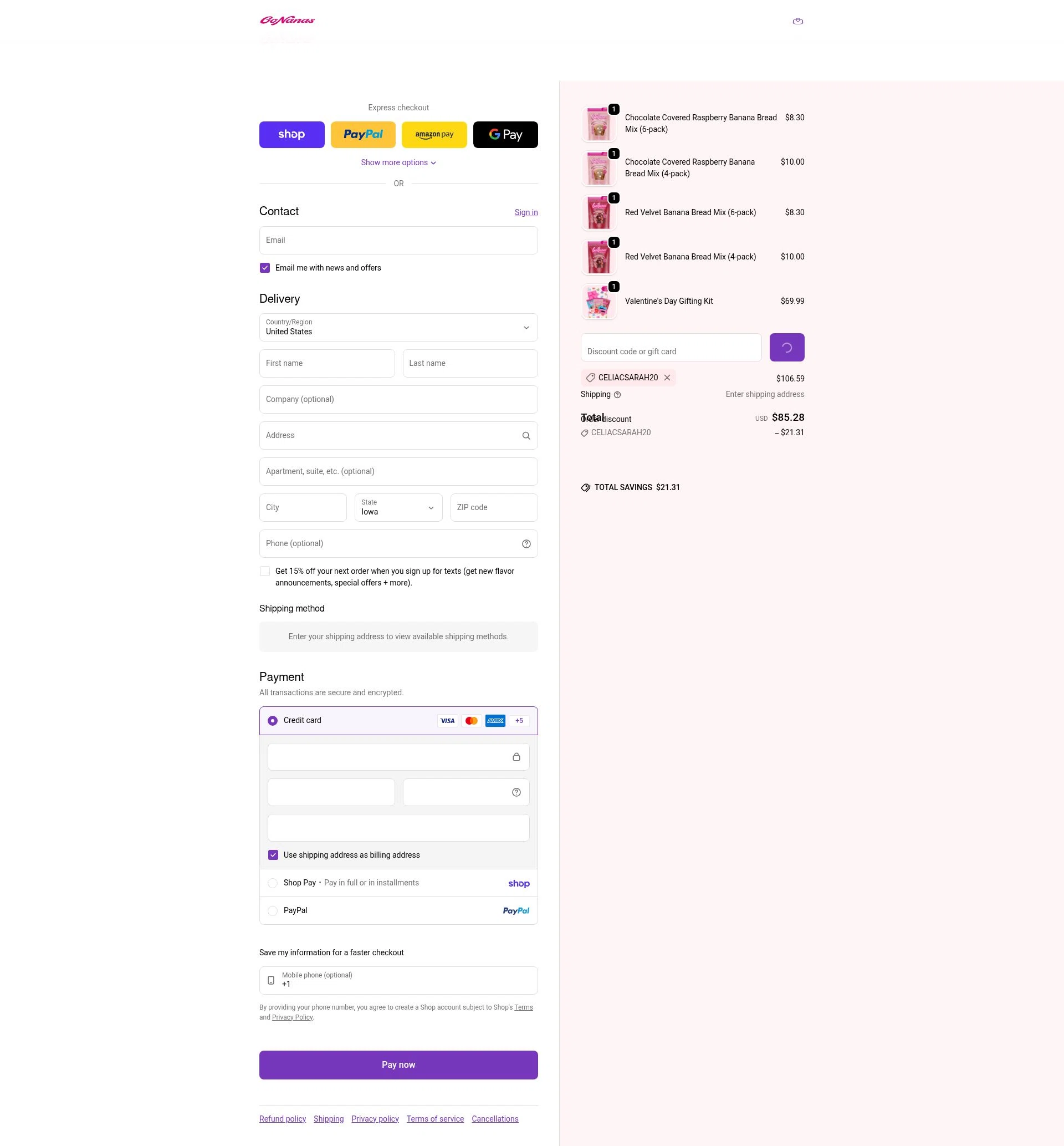 GoNanas checkout page showing GoNanas discount code box | Screenshot taken by SimplyCodes community member on Feb 3, 2026