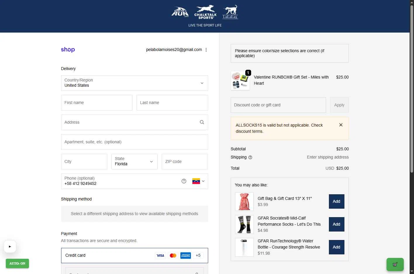 Gone For A Run checkout page showing Gone For A Run coupon code box | Screenshot taken by SimplyCodes community member on Jan 22, 2026