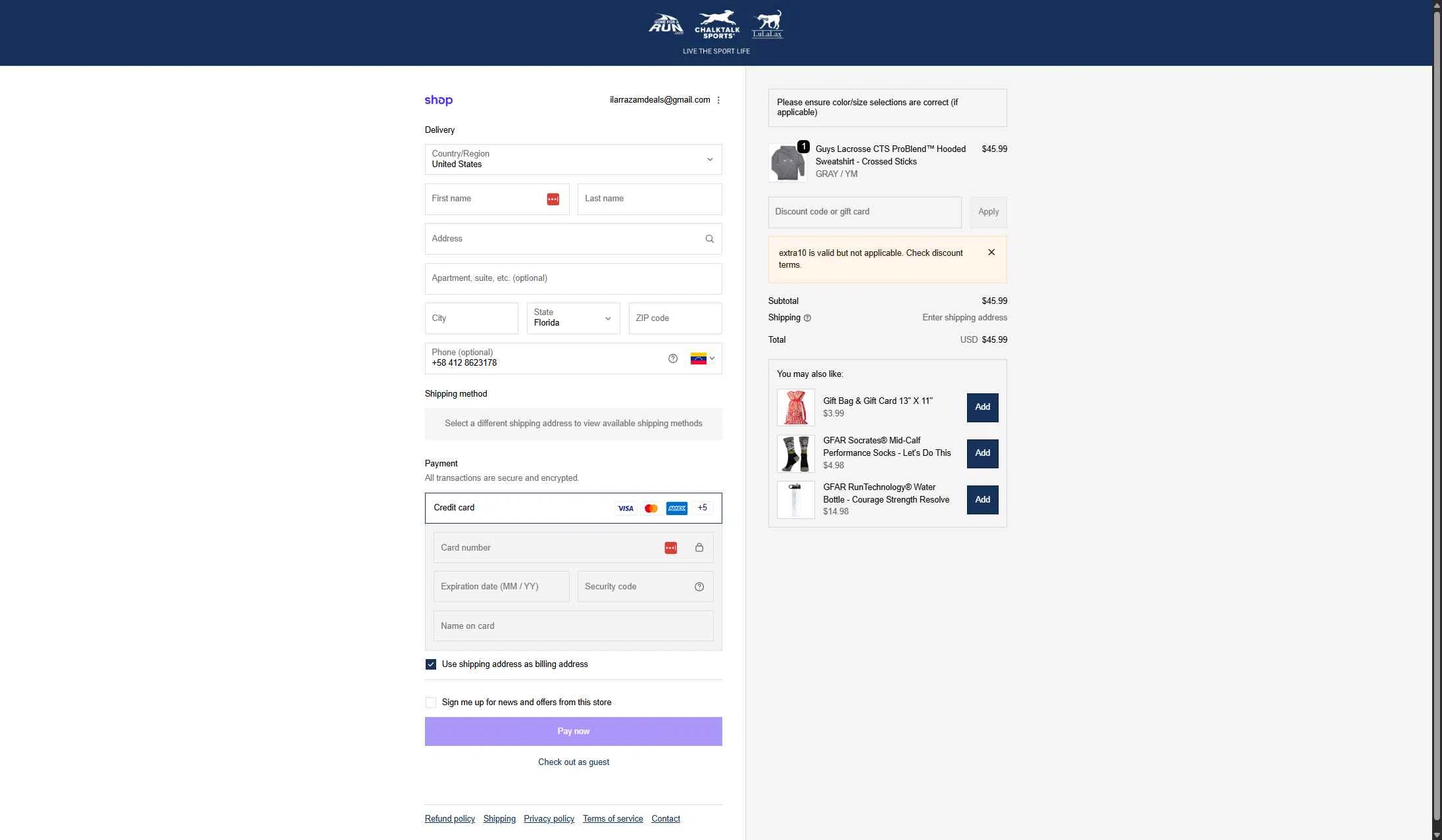 Gone For A Run checkout page showing Gone For A Run coupon code box | Screenshot taken by SimplyCodes community member on Jan 15, 2026