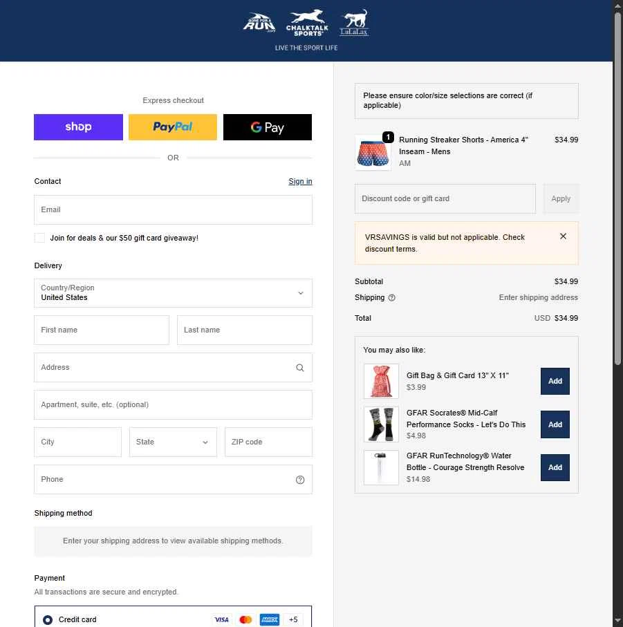 Gone For A Run checkout page showing Gone For A Run coupon code box | Screenshot taken by SimplyCodes community member on Jan 29, 2026