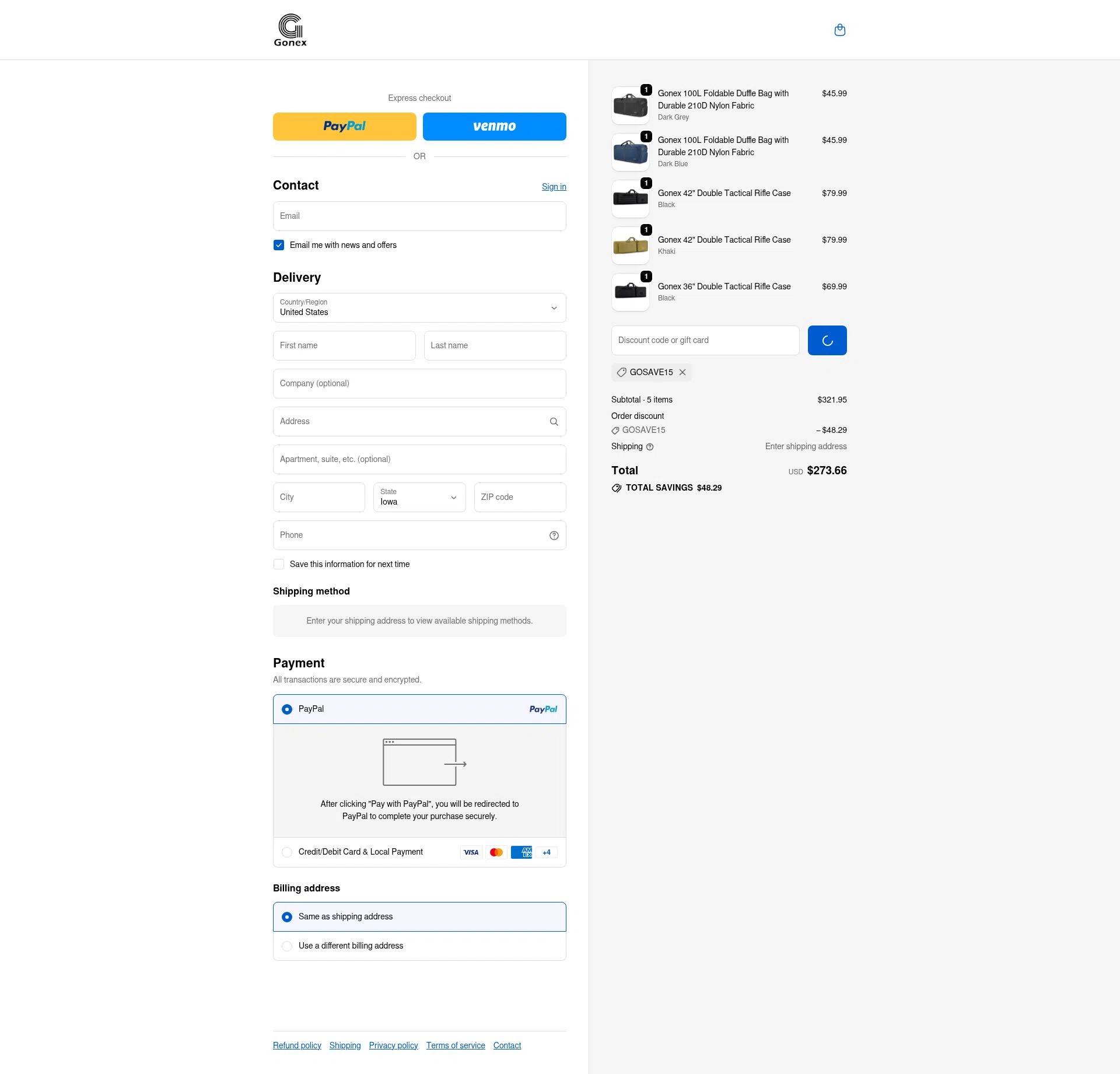 Gonex checkout page showing Gonex promo code box | Screenshot taken by SimplyCodes community member on Dec 30, 2025
