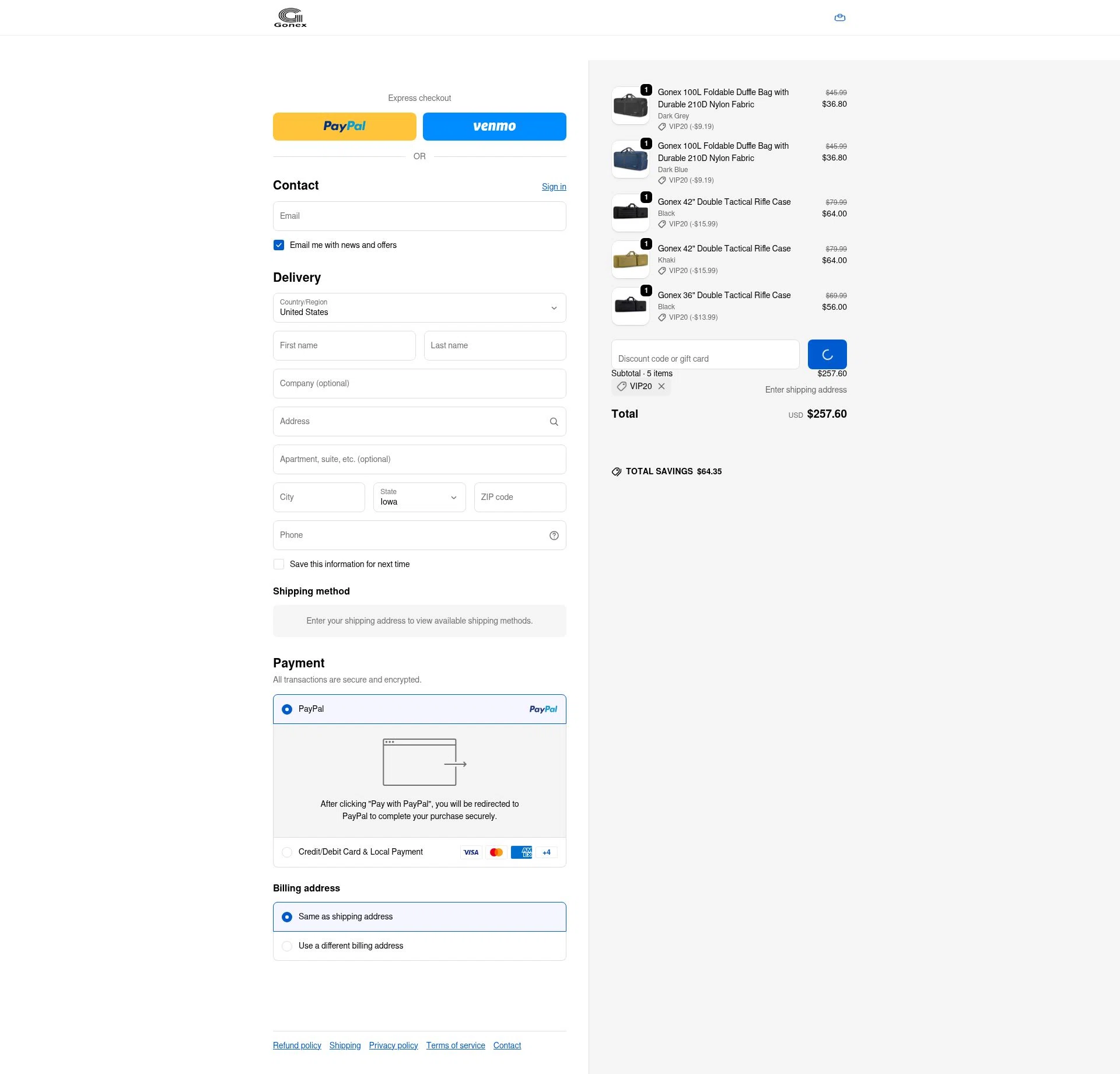 Gonex checkout page showing Gonex promo code box | Screenshot taken by SimplyCodes community member on Dec 30, 2025