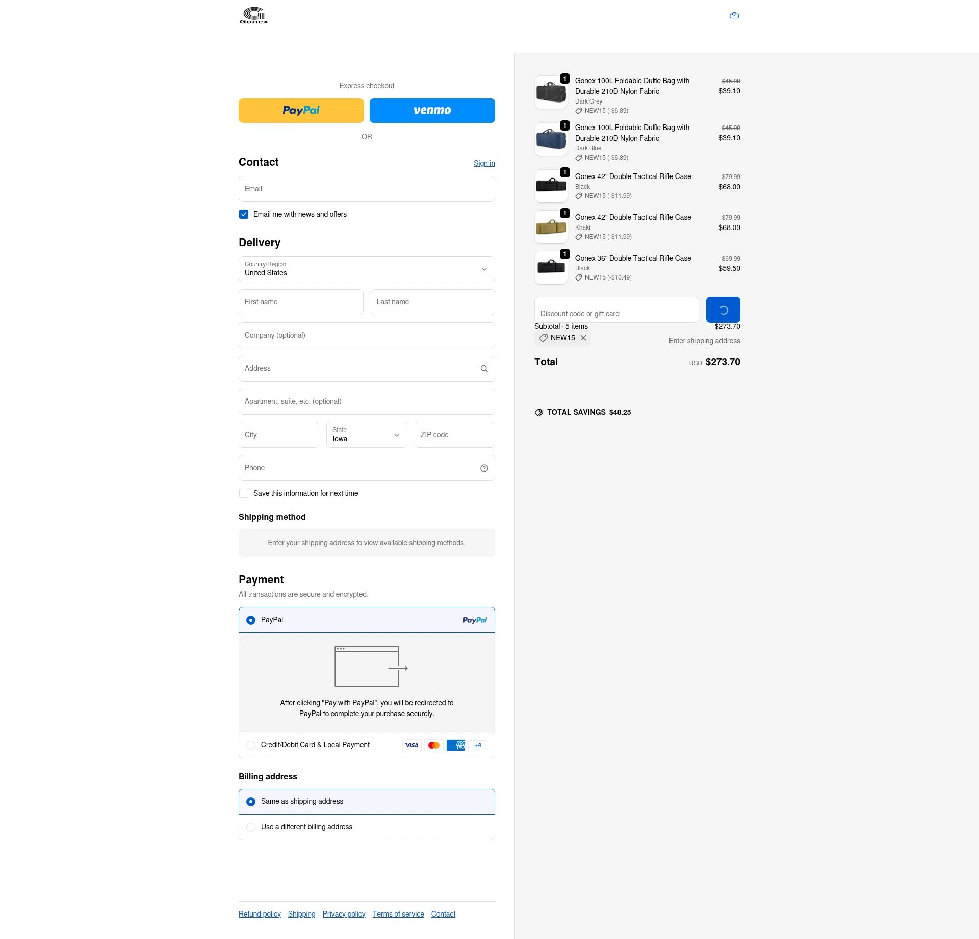 Gonex checkout page showing Gonex promo code box | Screenshot taken by SimplyCodes community member on Dec 30, 2025
