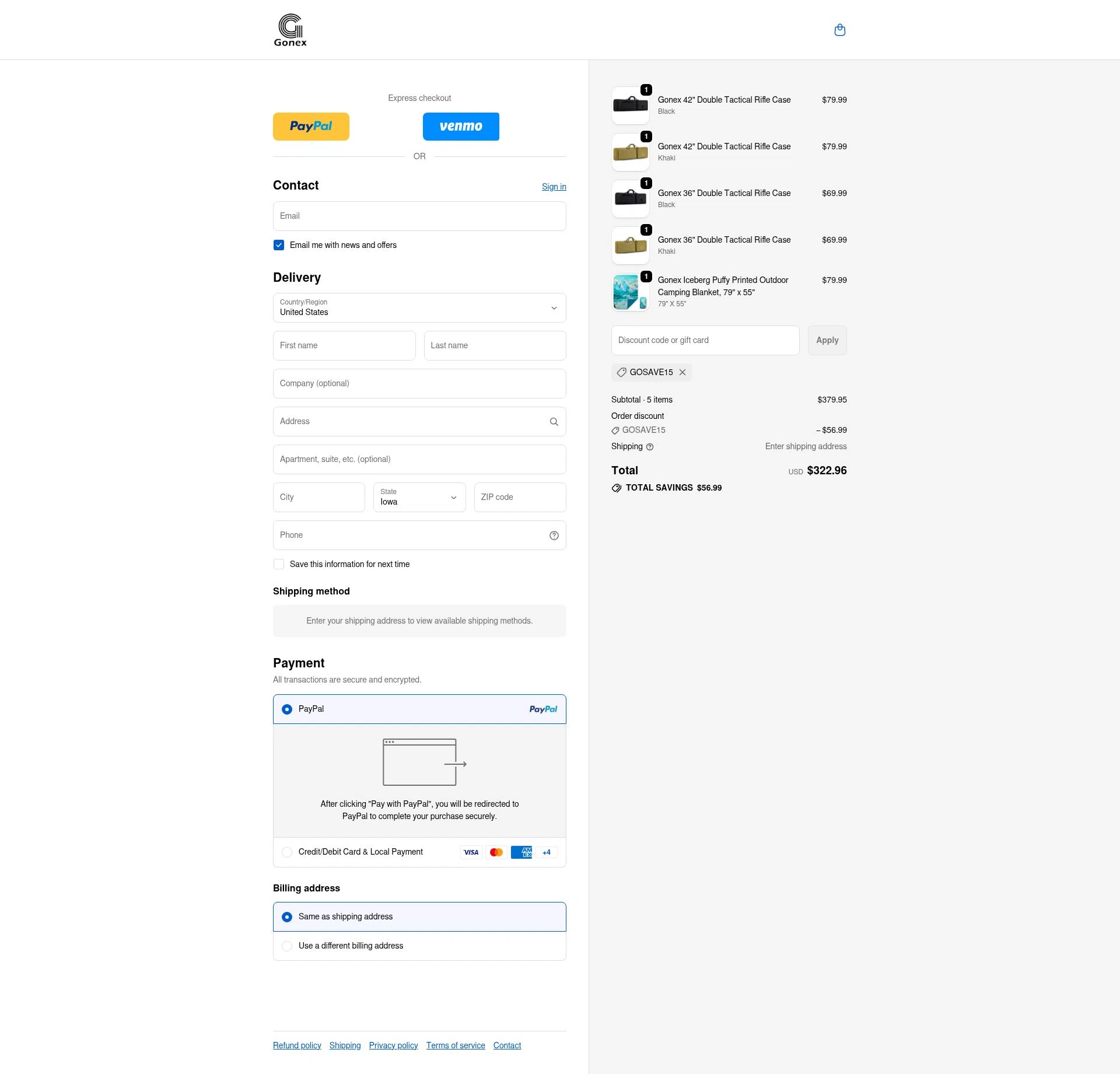 Gonex checkout page showing Gonex promo code box | Screenshot taken by SimplyCodes community member on Dec 25, 2025