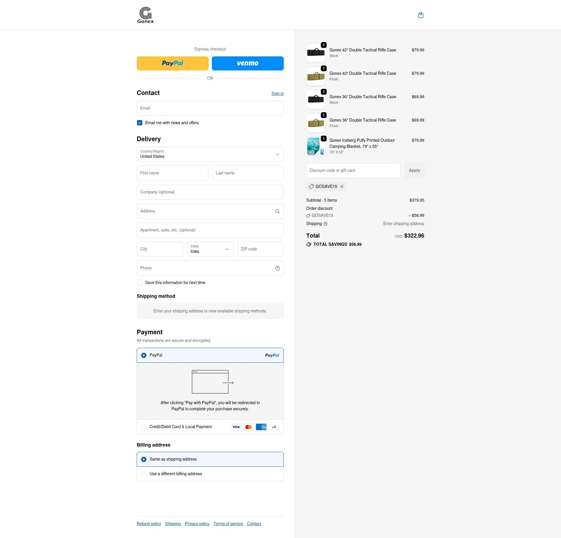 Gonex checkout page showing Gonex promo code box | Screenshot taken by SimplyCodes community member on Dec 20, 2025