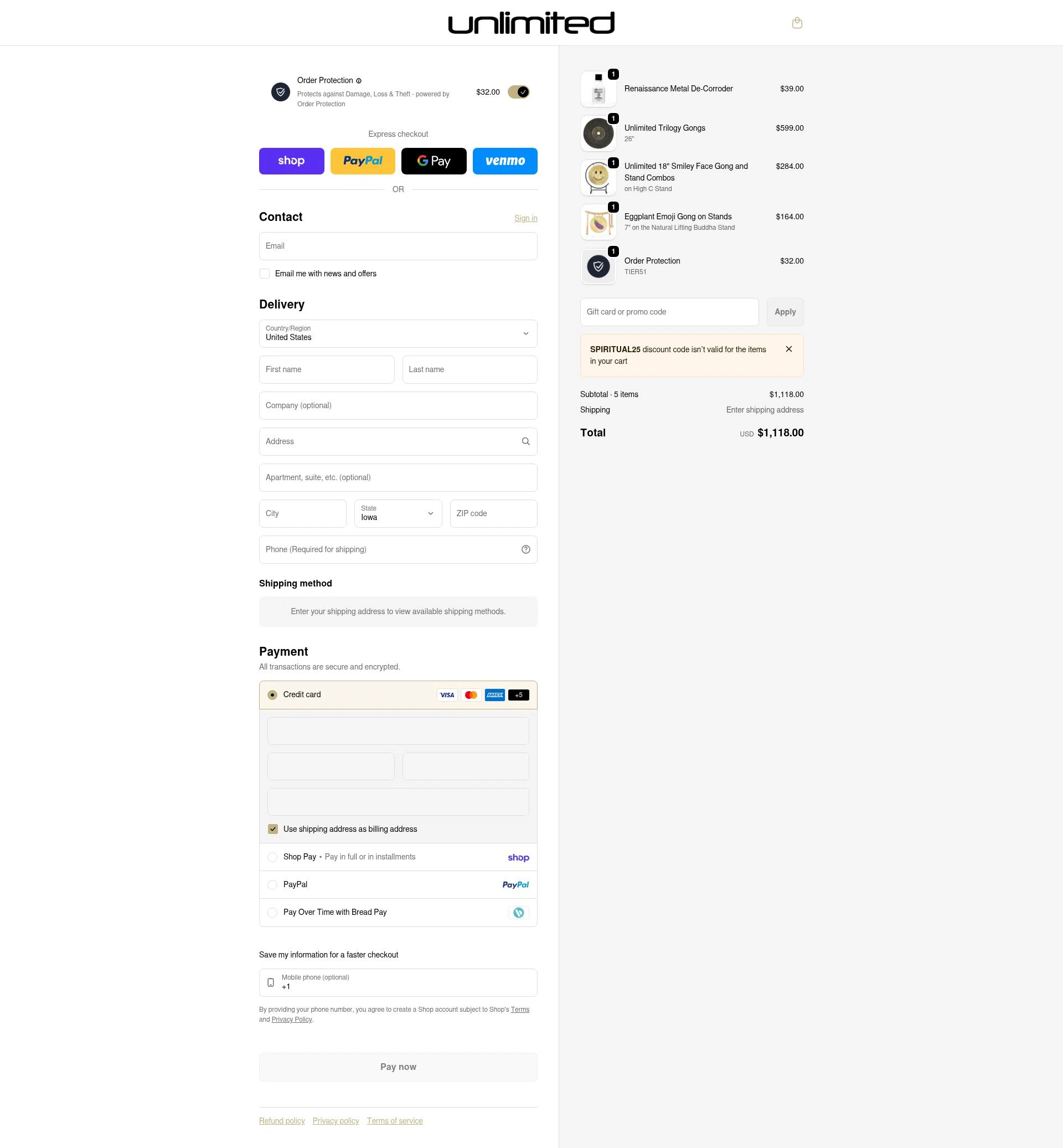 Gongs Unlimited checkout page showing Gongs Unlimited promo code box | Screenshot taken by SimplyCodes community member on Feb 4, 2026