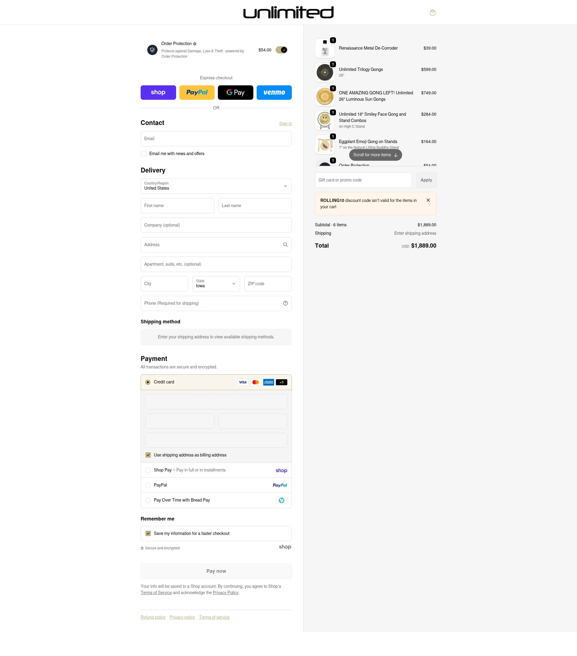 Gongs Unlimited checkout page showing Gongs Unlimited promo code box | Screenshot taken by SimplyCodes community member on Jan 26, 2026