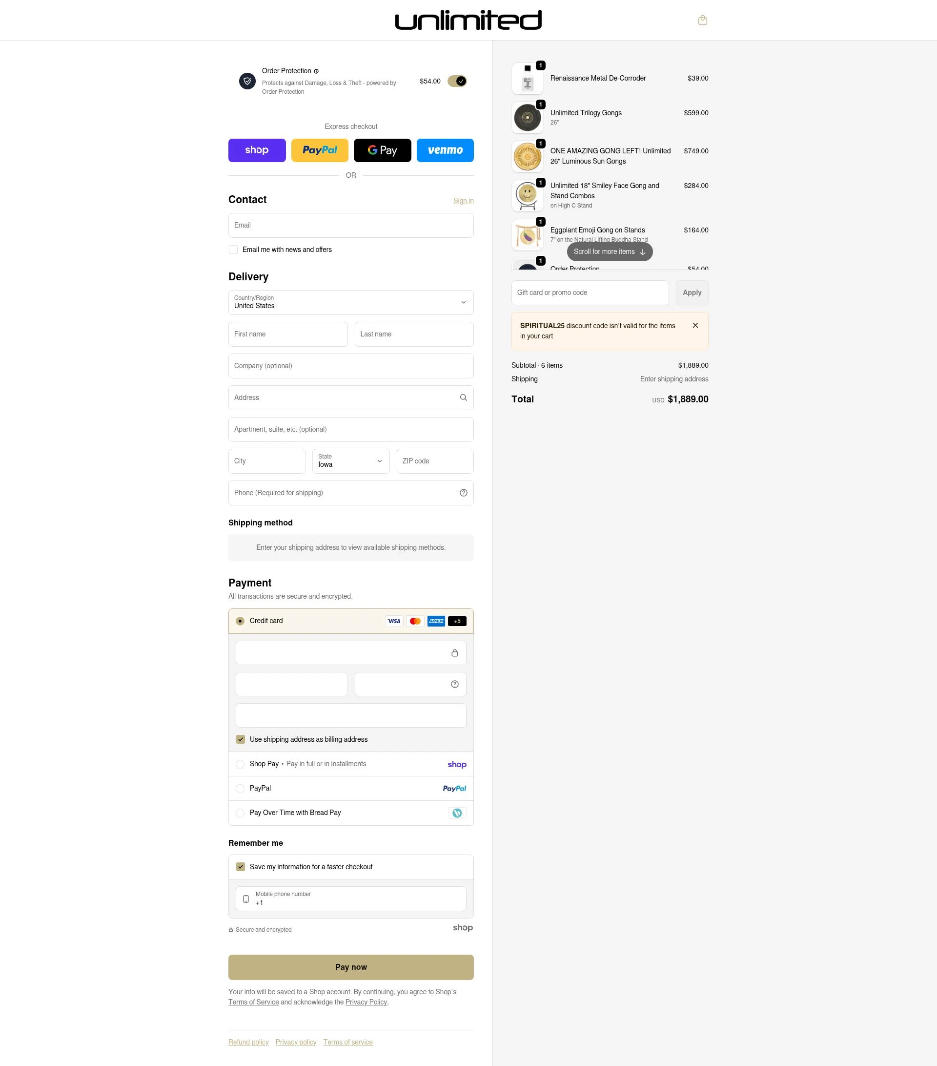 Gongs Unlimited checkout page showing Gongs Unlimited promo code box | Screenshot taken by SimplyCodes community member on Jan 26, 2026