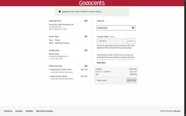Goodcents checkout page showing Goodcents promo code box | Screenshot taken by SimplyCodes community member on Aug 30, 2025