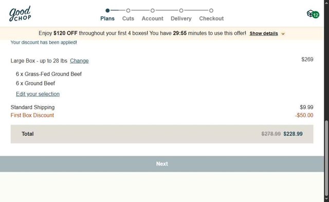 Good Chop checkout page showing Good Chop promo code box | Screenshot taken by SimplyCodes community member on Jul 19, 2025